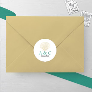 Minimalistisch Seashell Wedding Runder Aufkleber