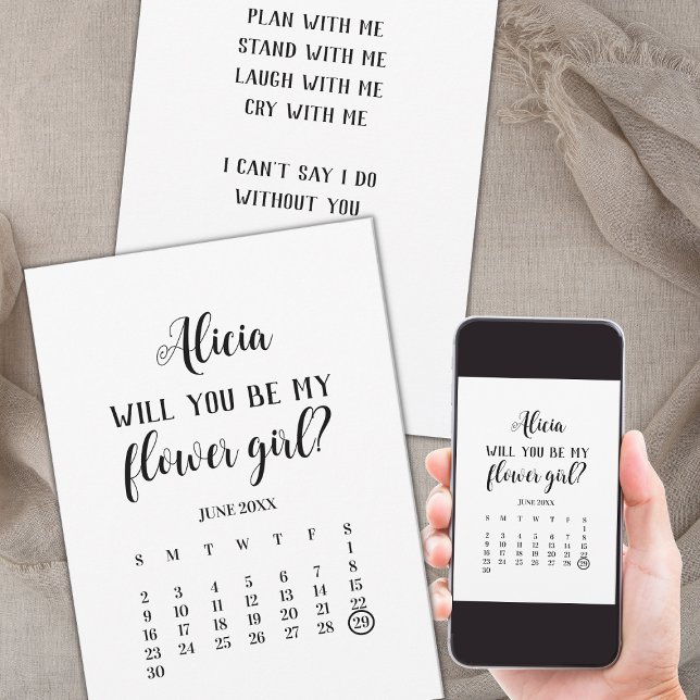 Minimalistisch sein, mein Vorschlag für einen Mädc Einladung (save the date flower girl proposal calendar minimalist, will you be my flower girl card)
