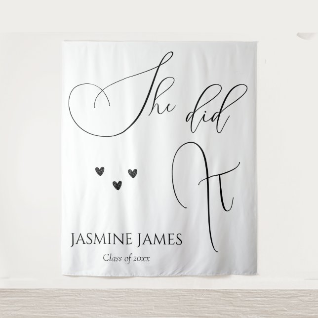 Minimalistisch Sie machte es Abschlussfeier Hinter Wandteppich (Vorderseite)