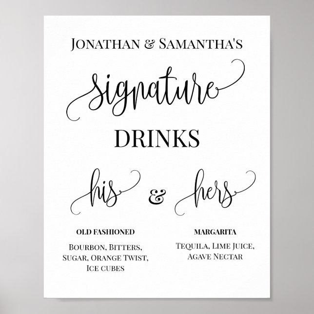 Minimalistisch Signature Drinks Paare Hochzeitszei Poster (Vorne)