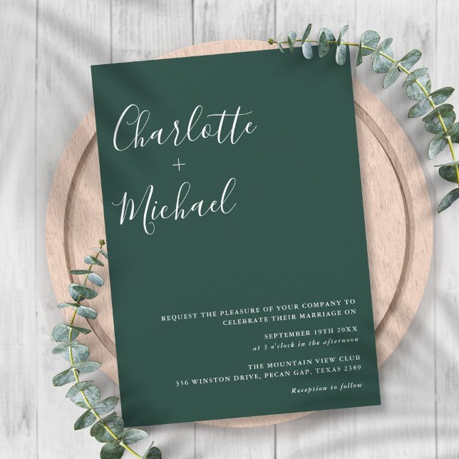 Minimalistisch Signature Script Emerald Green Wedd Einladung (Minimalist Signature Script Emerald Green Wedding Invitation)