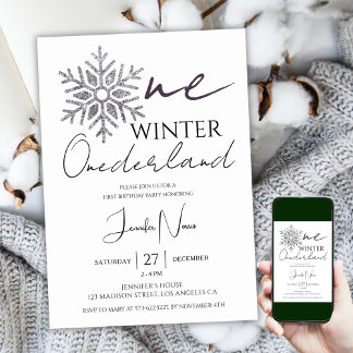 Minimalistisch Silver Winter ONEderland 1. Geburts Einladung