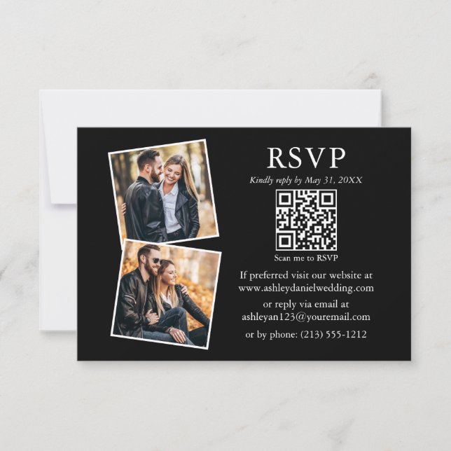 Minimalistisch Simple Black 2 Foto Wedding QR UAWG Karte (Vorderseite)