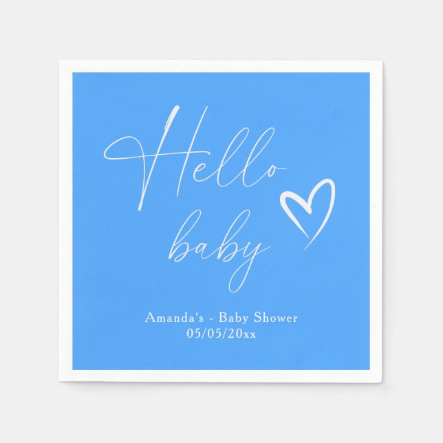 Minimalistisch Simple Blue Hello Baby Serviette (Vorderseite)