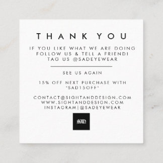 Minimalistisch Simple Bold Dankeschön-Karte Quadratische Visitenkarte