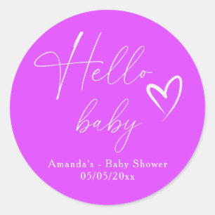 Minimalistisch Simple Lila Hello Baby Runder Aufkleber