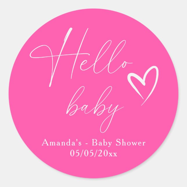 Minimalistisch Simple Pink Hello Baby Runder Aufkleber (Vorderseite)