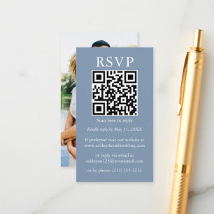 Minimalistisch Simple Wedding QR Foto Dusty Blue U Begleitkarte