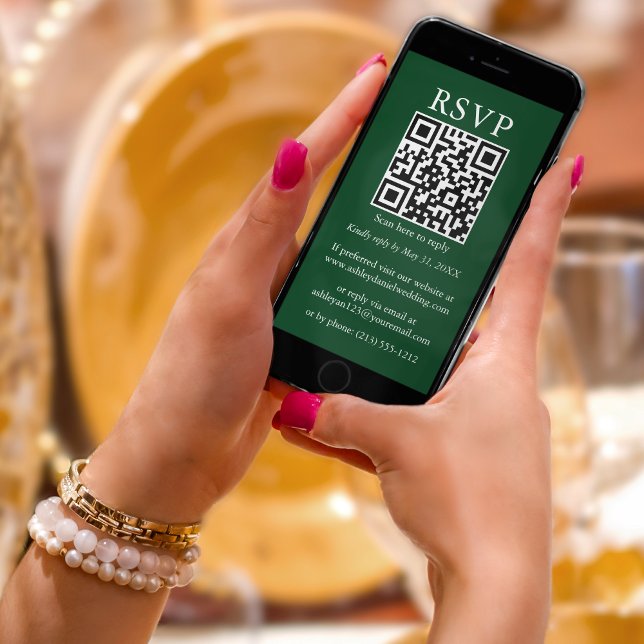 Minimalistisch Simple Wedding QR Green UAWG Karte (Customize to change text size,  text style or background color.)