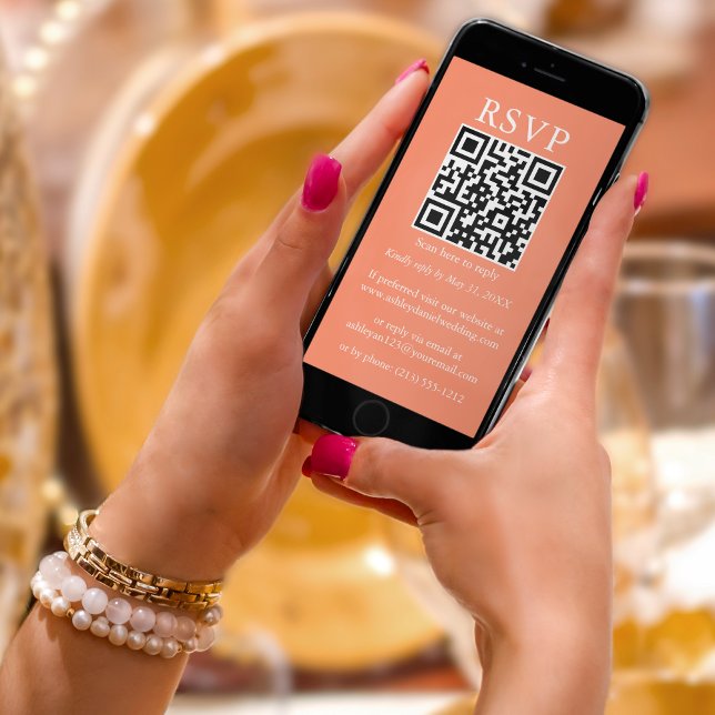 Minimalistisch Simple Wedding QR UAWG Coral Karte (Von Creator hochgeladen)