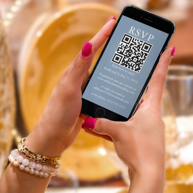 Minimalistisch Simple Wedding QR UAWG Dusty Blue Karte (Customize to change text size,  text style or background color.)