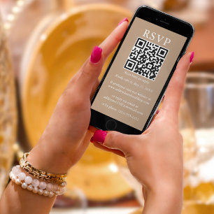 Minimalistisch Simple Wedding QR UAWG Taupe Karte