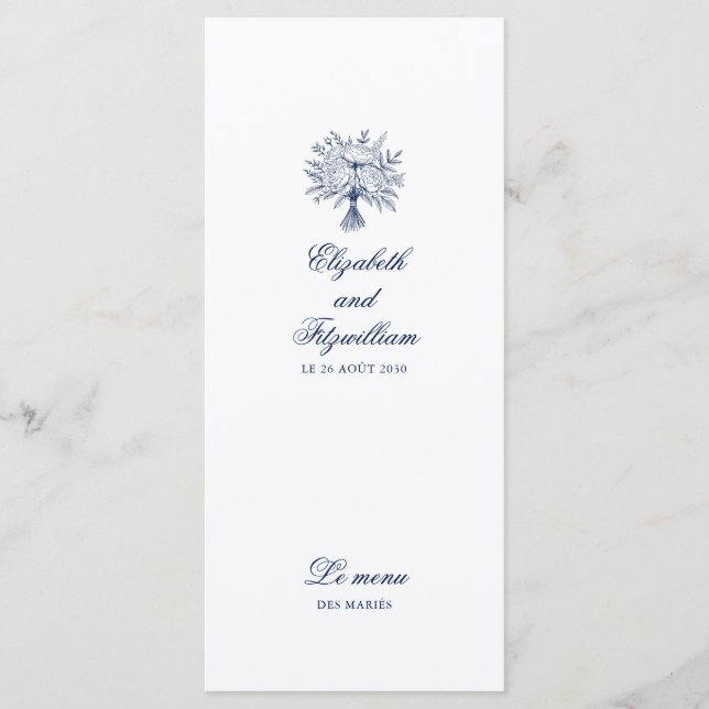 Minimalistisch sketched Bridal Bouquet Wedding Menükarte (Vorderseite)