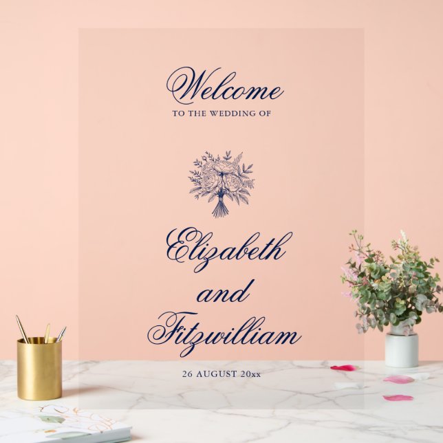 Minimalistisch sketched Wedding Bridal Bouquet Acrylschild (Hochzeit)