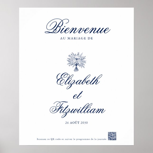 Minimalistisch skizzierte Bridal Bouquet Willkomme Poster (Vorne)