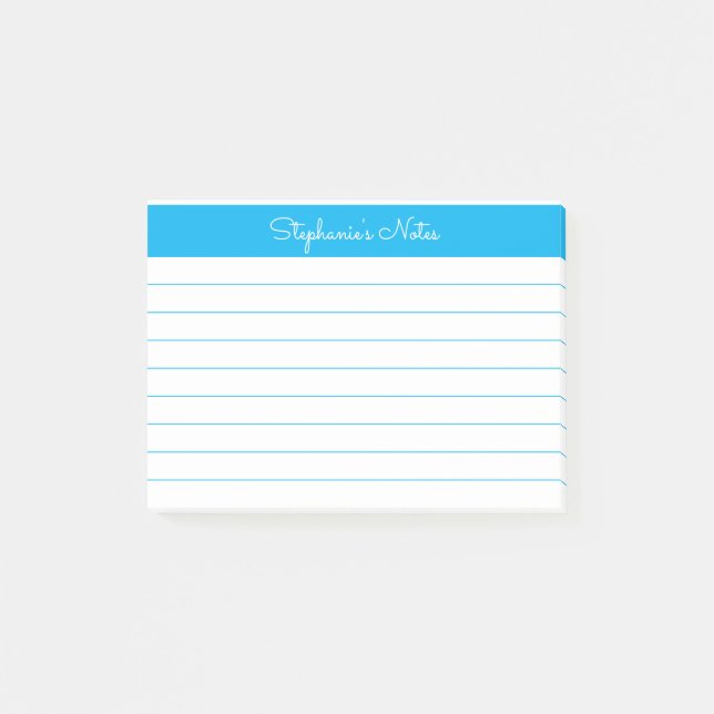 Minimalistisch Sky Blue Lined Personalisiert Post-it Klebezettel (Vorderseite)