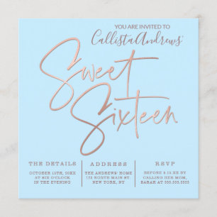 Minimalistisch Sky Blue Rose Gold Typografie Sweet Einladung