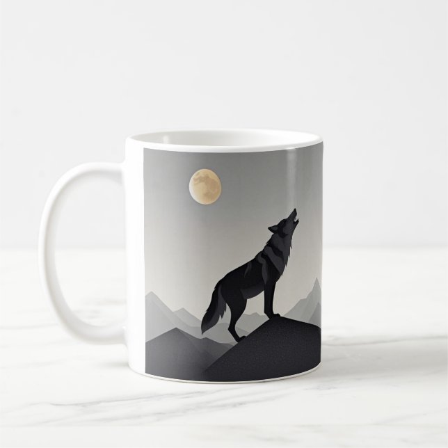 Minimalistisch Sleek Wolf Silhouette heulen Kaffeetasse (Links)