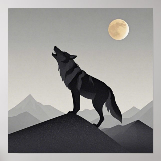 Minimalistisch Sleek Wolf Silhouette heulen Poster (Vorne)