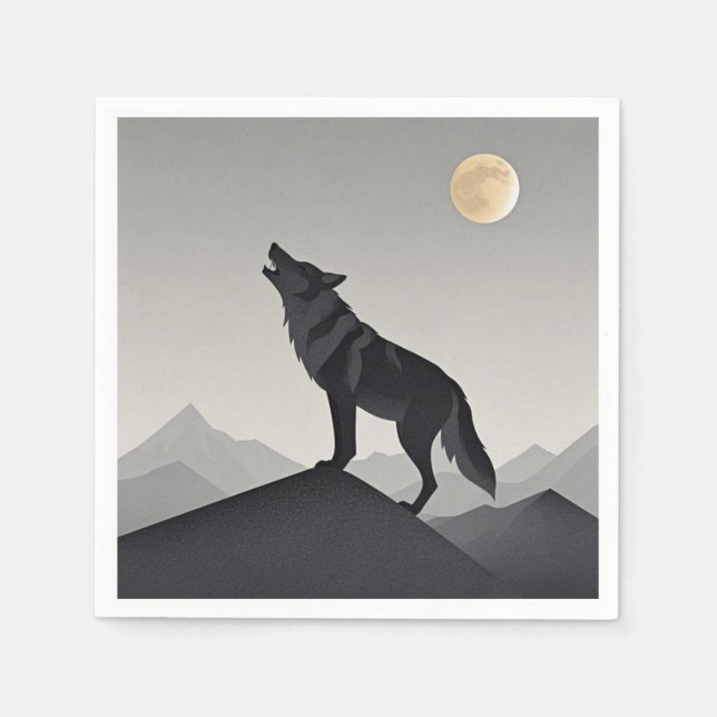 Minimalistisch Sleek Wolf Silhouette heulen Serviette (Vorderseite)