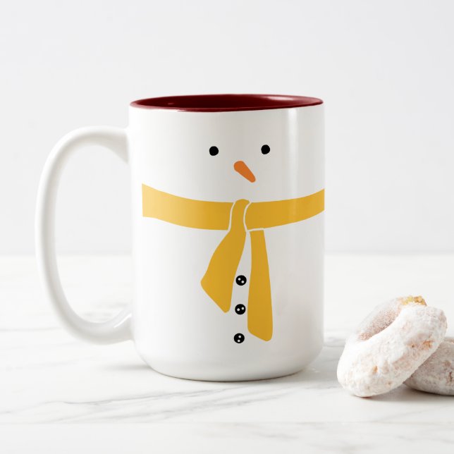Minimalistisch Snowman Yellow Scarf Winter Zweifarbige Tasse (Mit Donut)