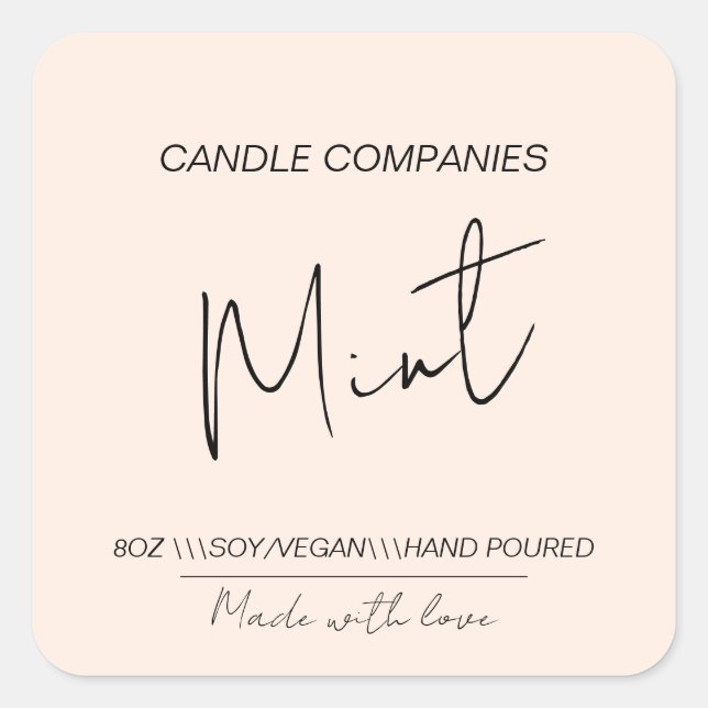Minimalistisch Soja Vegan Candle Maker Business Quadratischer Aufkleber (Vorderseite)