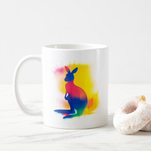 Minimalistisch Spray Paint Kangaroo Silhouette Kaffeetasse (Mit Donut)