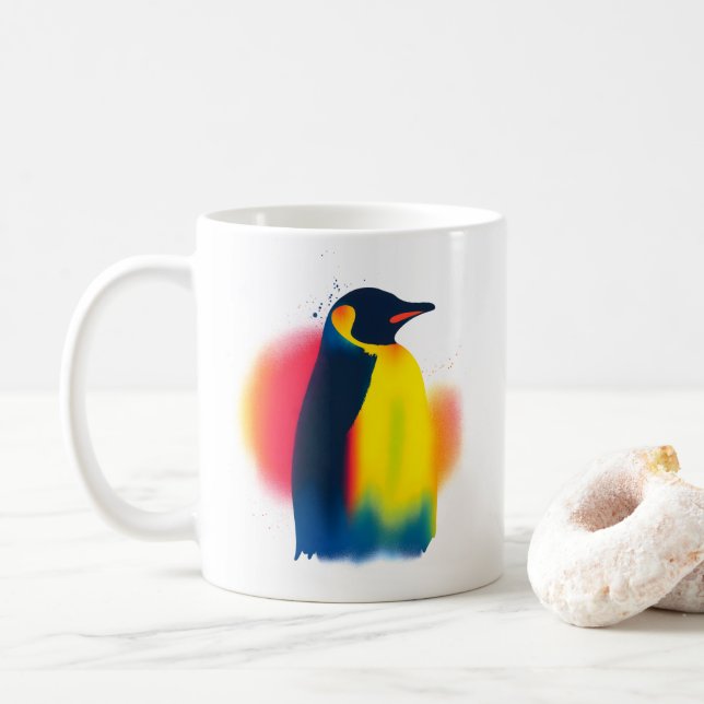 Minimalistisch Spray Paint Pinguin Silhouette Kaffeetasse (Mit Donut)
