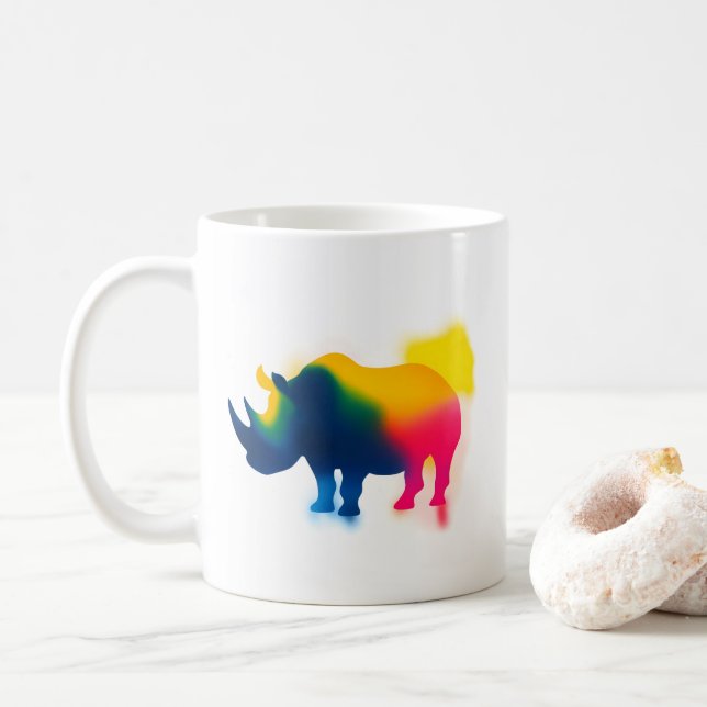 Minimalistisch Spray Paint Rhinoceros Silhouette Kaffeetasse (Mit Donut)