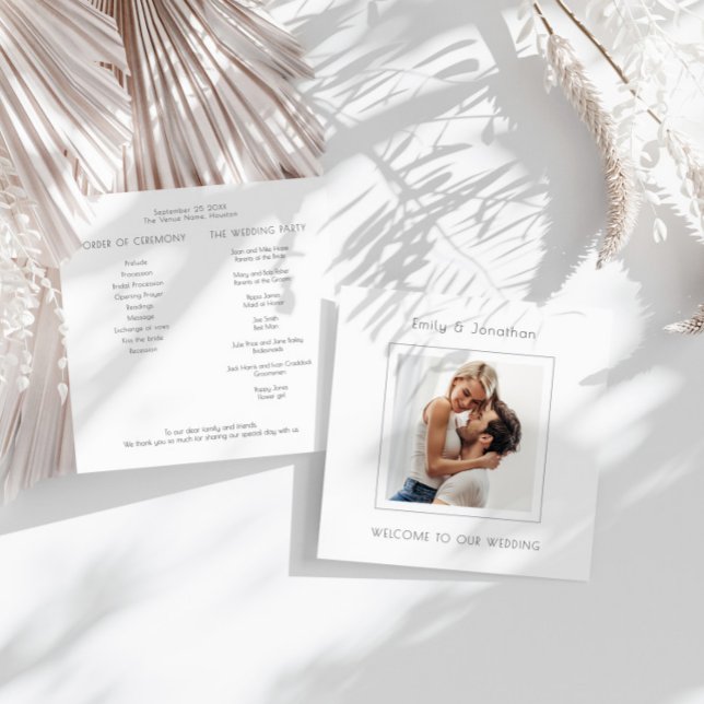 Minimalistisch-Square-Foto-Hochzeit Programm (Front and back view)