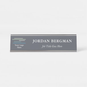 Minimalistisch Steel Grau Ihr Logo Name Schreibtischnamensplakette