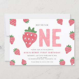 Minimalistisch Strawberry Berry Erster Geburtstag Einladung