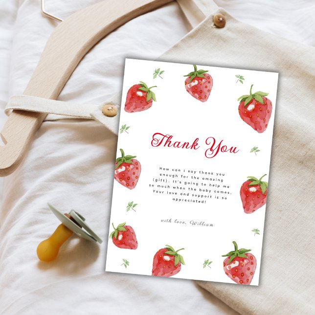 Minimalistisch Strawberry Berry Sweet Girl Babydus Dankeskarte (Minimalist Strawberry Berry Sweet Girl Baby Shower Thank You Card)
