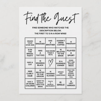 Minimalistisch Suchen Sie die Bridal Bingo Game Ca Begleitkarte