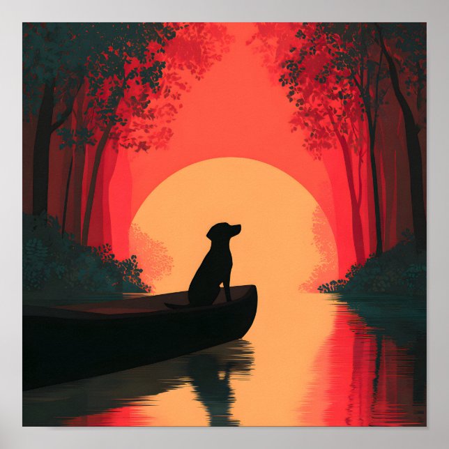 Minimalistisch Sunset Black Labrador Hund Poster (Vorne)