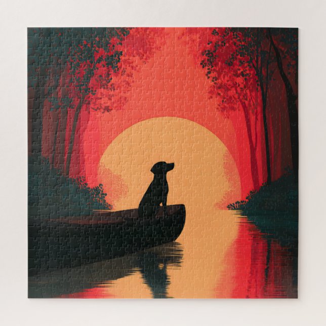 Minimalistisch Sunset Black Labrador Hund Puzzle (Vertikal)
