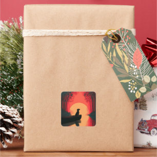 Minimalistisch Sunset Black Labrador Hund Quadratischer Aufkleber