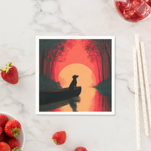 Minimalistisch Sunset Black Labrador Hund Serviette