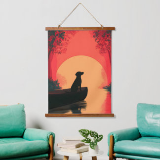 Minimalistisch Sunset Black Labrador Hund Wandteppich Mit Holzrahmen