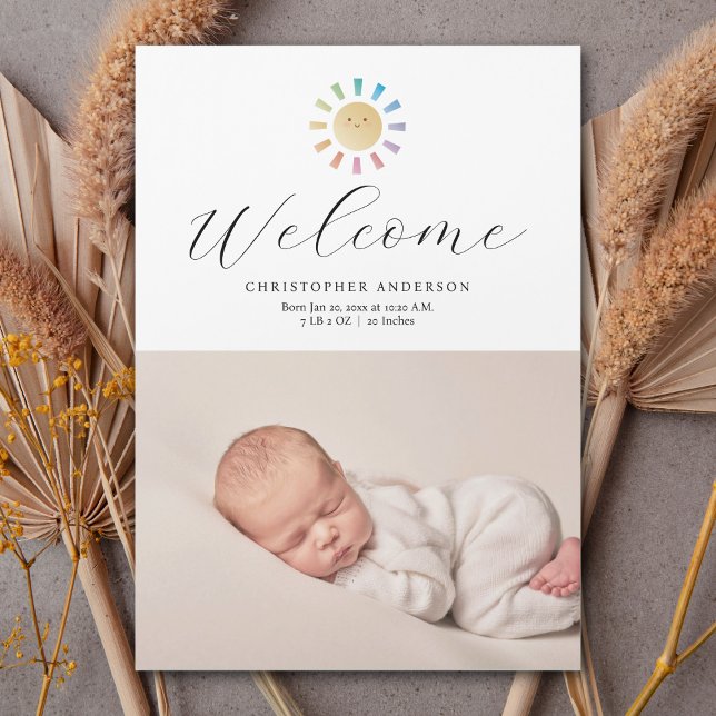 Minimalistisch Sunshine Boy Foto Geburtsankündigun Magnetkarte (Von Creator hochgeladen)