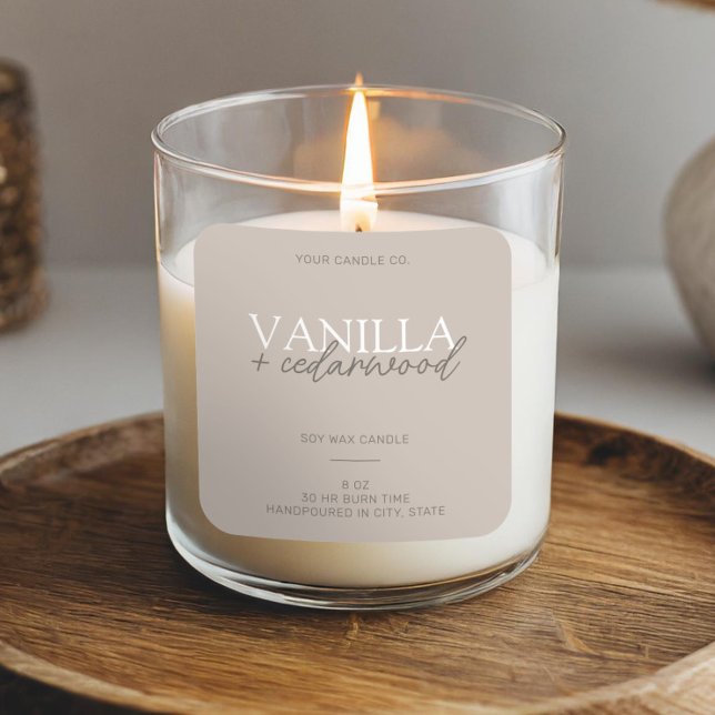 Minimalistisch Taupe Modern Candle Label Quadratischer Aufkleber (Von Creator hochgeladen)