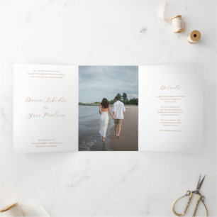 Minimalistisch Taupe Moderne Hochzeit Dreifach Gefaltete Einladung