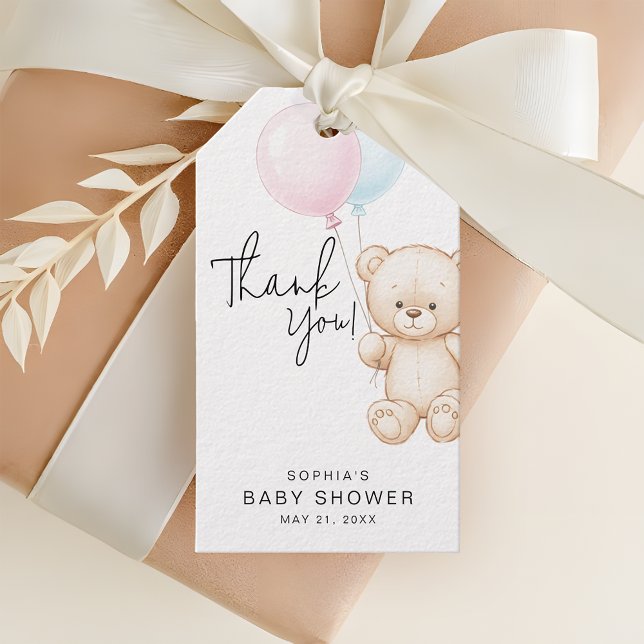 Minimalistisch Teddy Bear Baby Dusche Danke für Ih Geschenkanhänger (Von Creator hochgeladen)