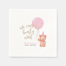 Minimalistisch Teddy Bear Pink Balloon Babydusche Serviette