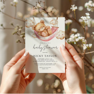 Minimalistisch Teddy Bear Sleep Cloud Baby Dusche Einladung