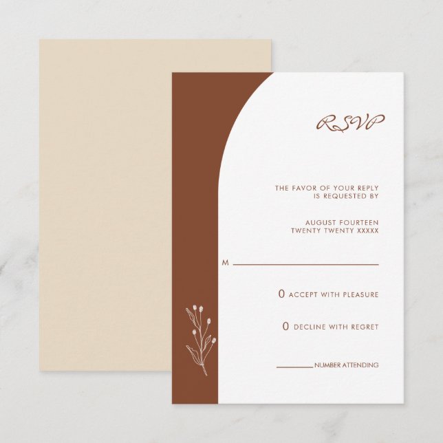 Minimalistisch Terracotta Bohemisch Wedding RSVP C Einladung (Vorne/Hinten)
