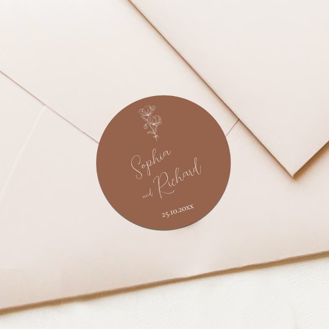 Minimalistisch Terracotta Boho Botanicals Hochzeit Runder Aufkleber (Von Creator hochgeladen)