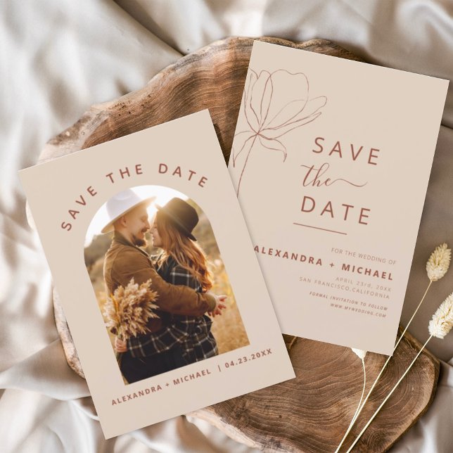 Minimalistisch Terracotta Boho Save the Date Foto (Von Creator hochgeladen)