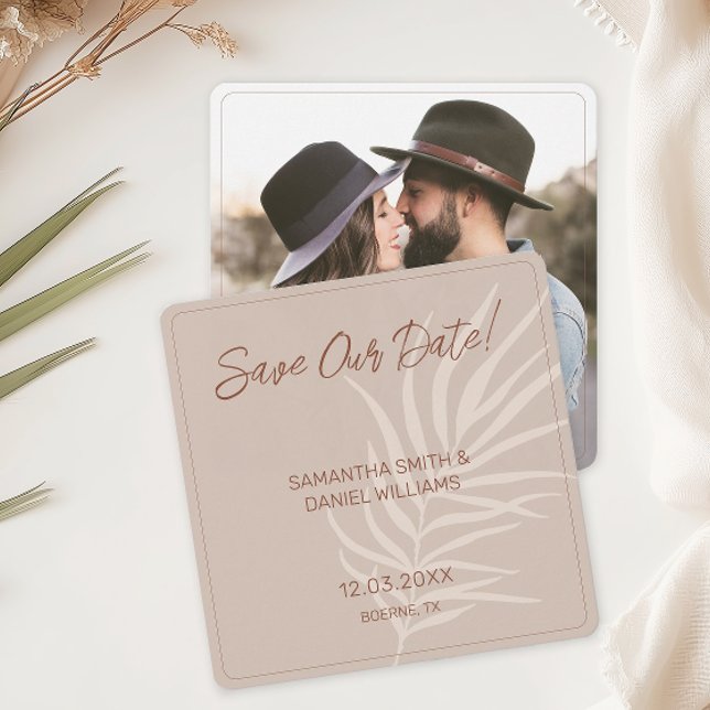 Minimalistisch Terracotta Boho Wedding Foto Save The Date (Boho Terracotta Save Our Date Cards)