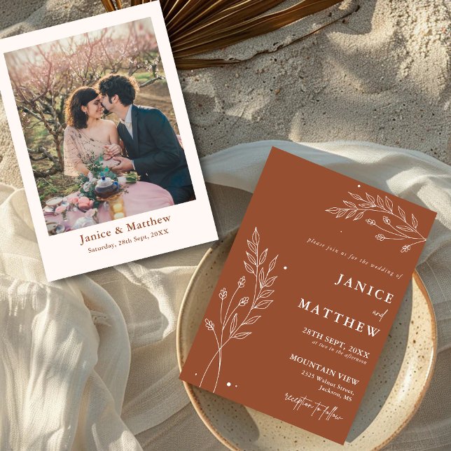 Minimalistisch Terracotta Burnt Orange Boho Weddin Einladung (Von Creator hochgeladen)